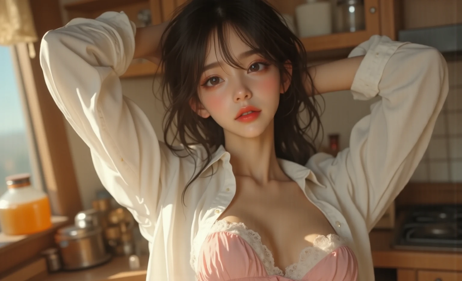 (highest quality, masterpiece:1.3), shape, ((Beautifully detailed face)), beautifully detailed skin, Intricate details, Very detailed, Best image quality in 8K, The true picture () (18 year old high school girl:Red Lingerie,The upper body is a short-sleeved white collared shirt,The lower body is underwear) (Large Breasts:1.2), ,A Japanese girl,Baby Face,(Detailed Hair,Twin tails:1.6,Platinum Blonde Hair,Gray Hair),Detailed lips,Open your mouth,(Bedroom,Lying on the bed,Her legs are spread,Composition from above),blush,Embarrassing,A look of pleasure, Realistic Face,Realistic Skin,(sexy:2.2,Clothes are disheveled),(Vibrant Skin,Moisturized Skin:1.2),Vivid lips,Lip gloss