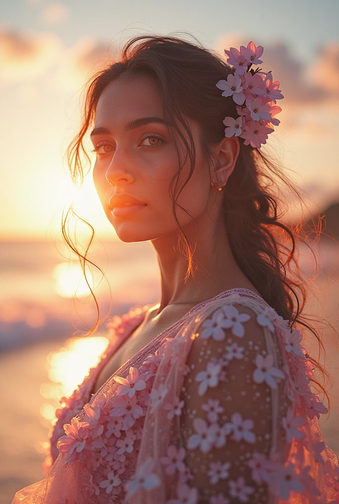 BRUT, analog, Nikon Z 85mm, photographie glamour primée,((best quality)), ((head of&#39;artwork)), ((realistic)), 18ème siècle, image vintage, Stunning French woman wearing, lace dress and corset, wear a crown, 2, (Brown curly long hair), des yeux noisette, small perky breasts, sitting outside on the beach, , ((smalll breasts)), innocent, pedal flowers in the air, (freckled:0.6), intricate details, very detailed, sharpness, professionnel, 4K, fleurs de printemps qui s&#39;flourish, Dieu rayons, hand model, beautiful blue eyes, , delicate, innocent,high resolution, detailed facial features, high details, sharpness, smooth, Aesthetic, extremely detailed, photo_\(ultra\), photorealistic, realistic, Post-traitement, maximum detail, roughness, real life, ultra realistic, photorealism, la photographie, 8k uh, la photographie, SEMI-SILHOUETTE Light, Russian face