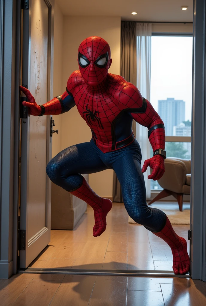 Spider-Man coming out of the next room/The room next to the condominium...