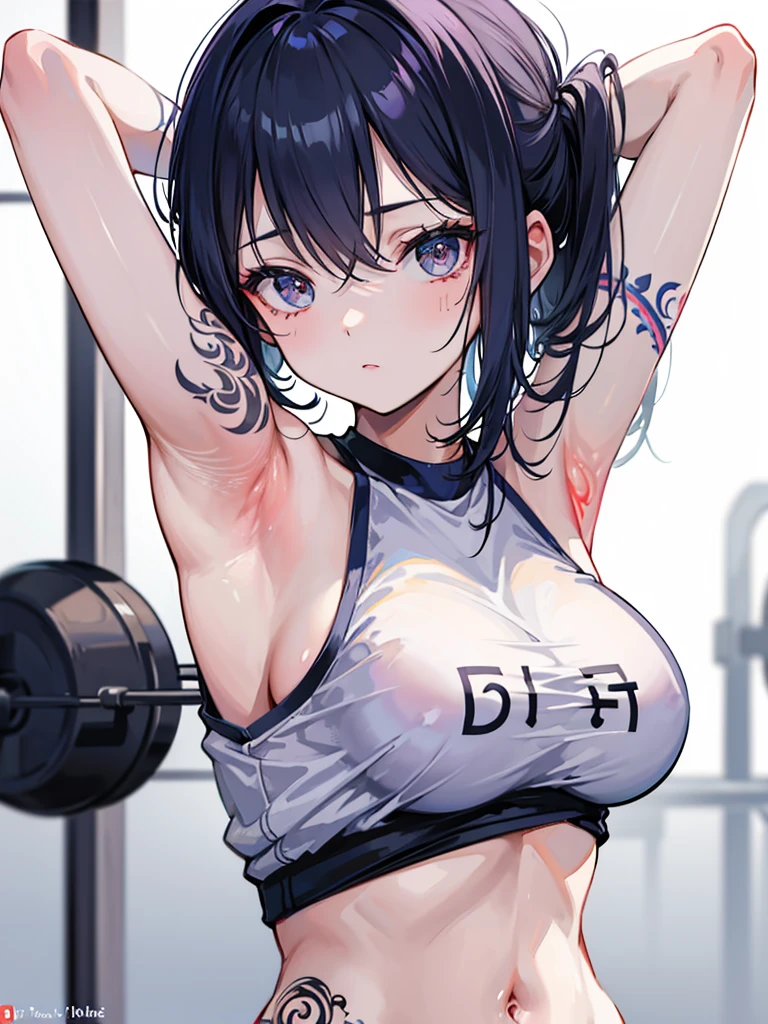 Beautiful girl idol mixed martial artist competing in the ring。Sweat。muscle。six pack。naked。huge breasts。