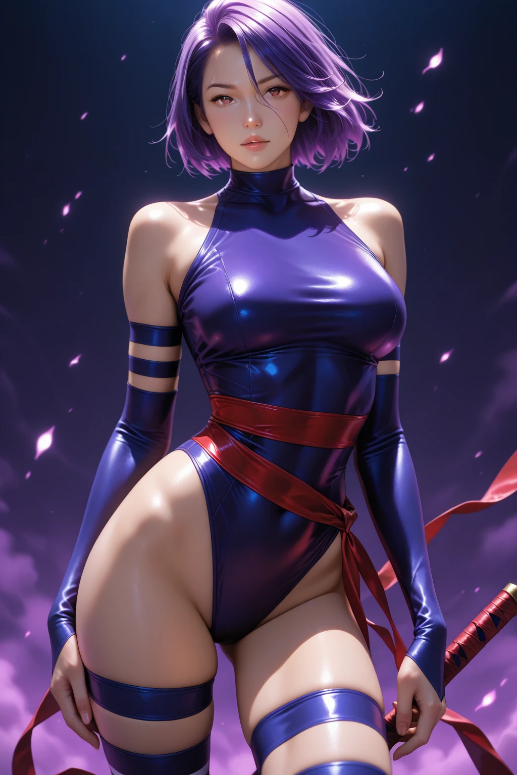 Sakura Haruno from anime Naruto in an elegant sapphire corset leotard with a pantyhose