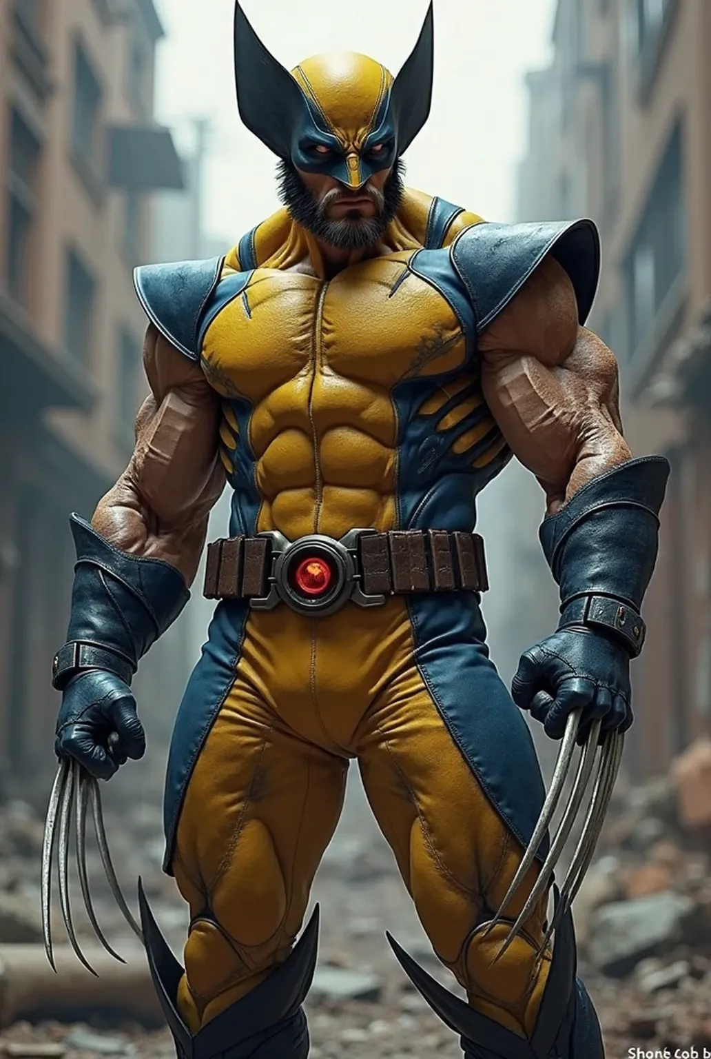 Hugh Jackman in the most realistic blue and yellow Wolverine costume