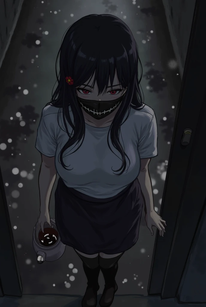 masterpiece, best quality, 1girl, momose_(oqo) official art, grayscale, manga style, japanese, chi no wadachi, black eyes, glowing white pupils, street, iced, smile, black hair, schoolbag, crying, tears, tears streaming, blood, blood_from_mouth, bruise, nosebleed, lineart, face against the ground, looking at viewer, blood on face, black coat, black scarf, 35 years old, mature_female:1, tall, fair skinned, bokeh background, streaming, long hair, side bangs, top, light particles, centered, snowing, emotional anime scene, (very aesthetic, best quality, ultra detailed), intricate details, red and blue lights flashing,
