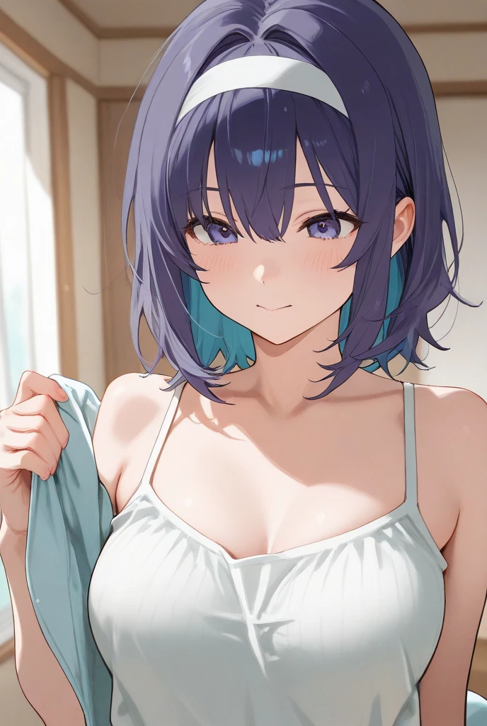 masterpiece, best quality, 1 girl, alone, detailed eyes, extremely blushing, very red, flirty smile, underwear, lying on the bed, hotel room background