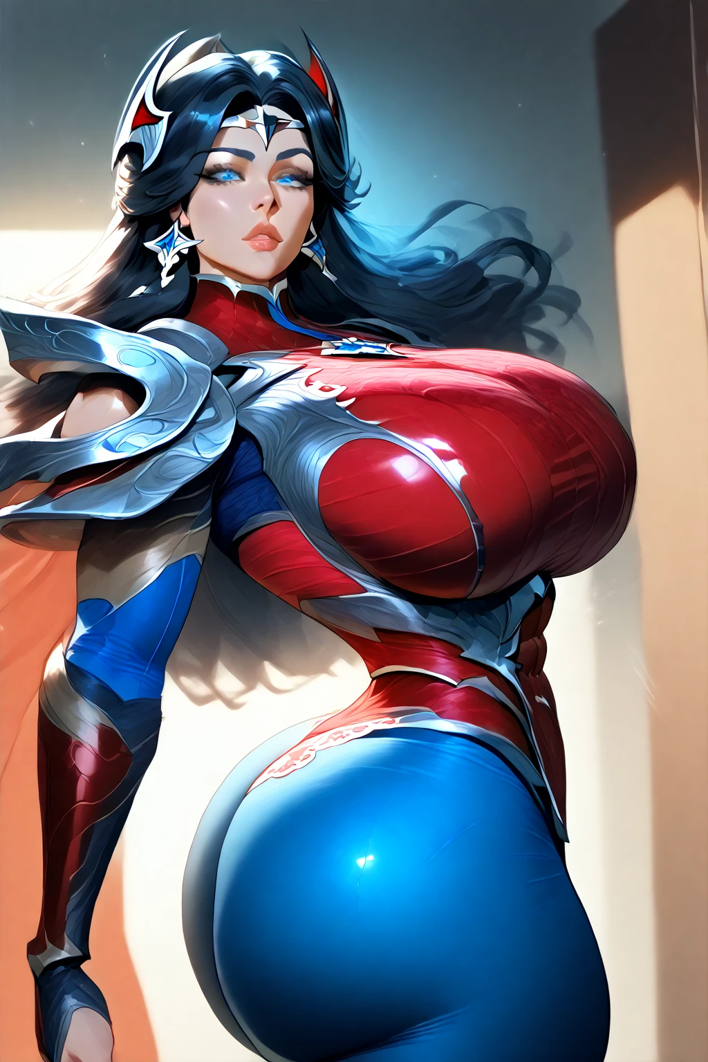 Hero Woman (big tits) in Comics, fantasy setting, Dynamic poses, whitebackground, Character concept, character art, Character portrait, masterpiece, best Quality, best resolution, 8K
