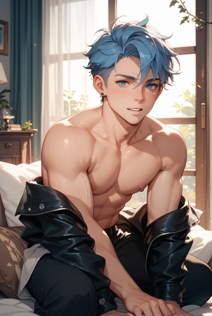 Blue haired boy, cute boy, bright blue eyed boy