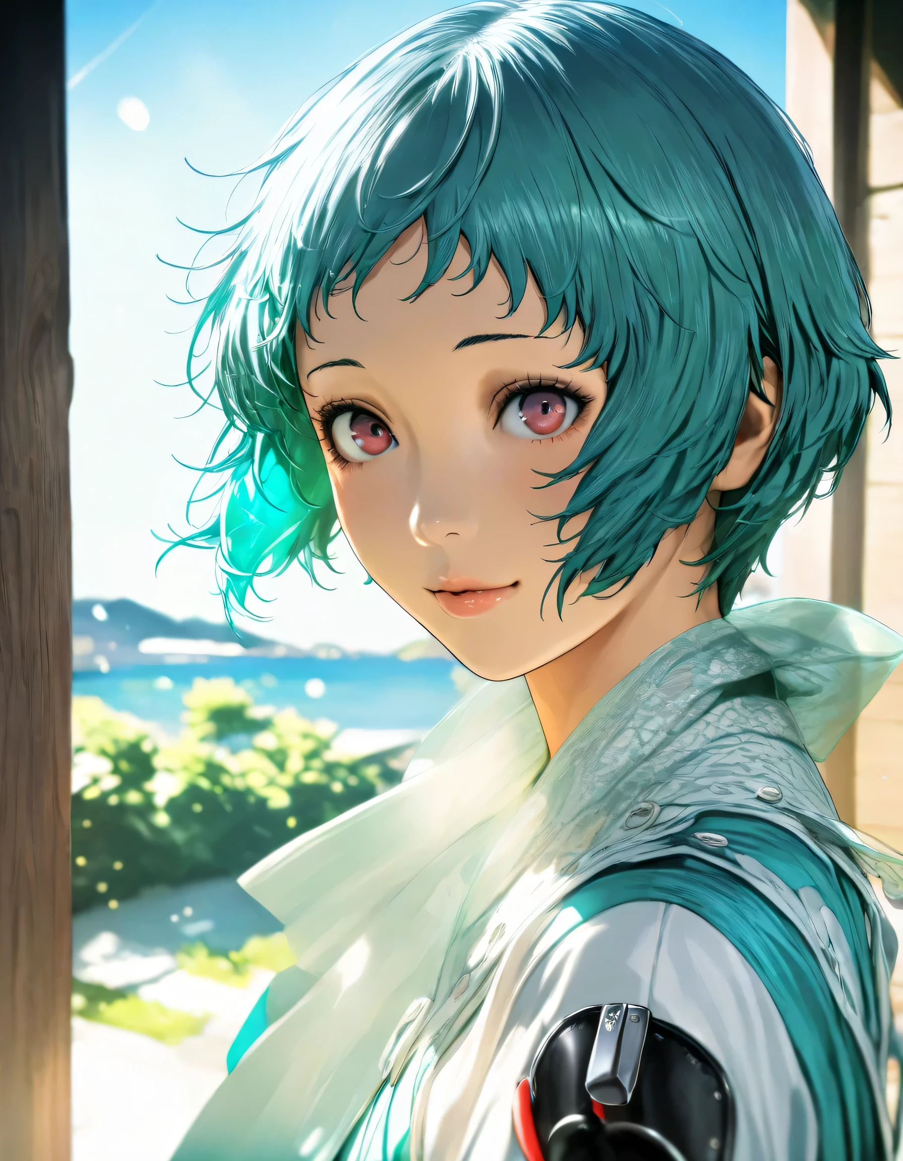 1girl, yamagishi fuuka, persona, year 2019, upper body, persona3 reload, blue sky, masterpiece, high score, great score, absurdres, 16k, Ultra detailed, (photorealistic : 0.5)