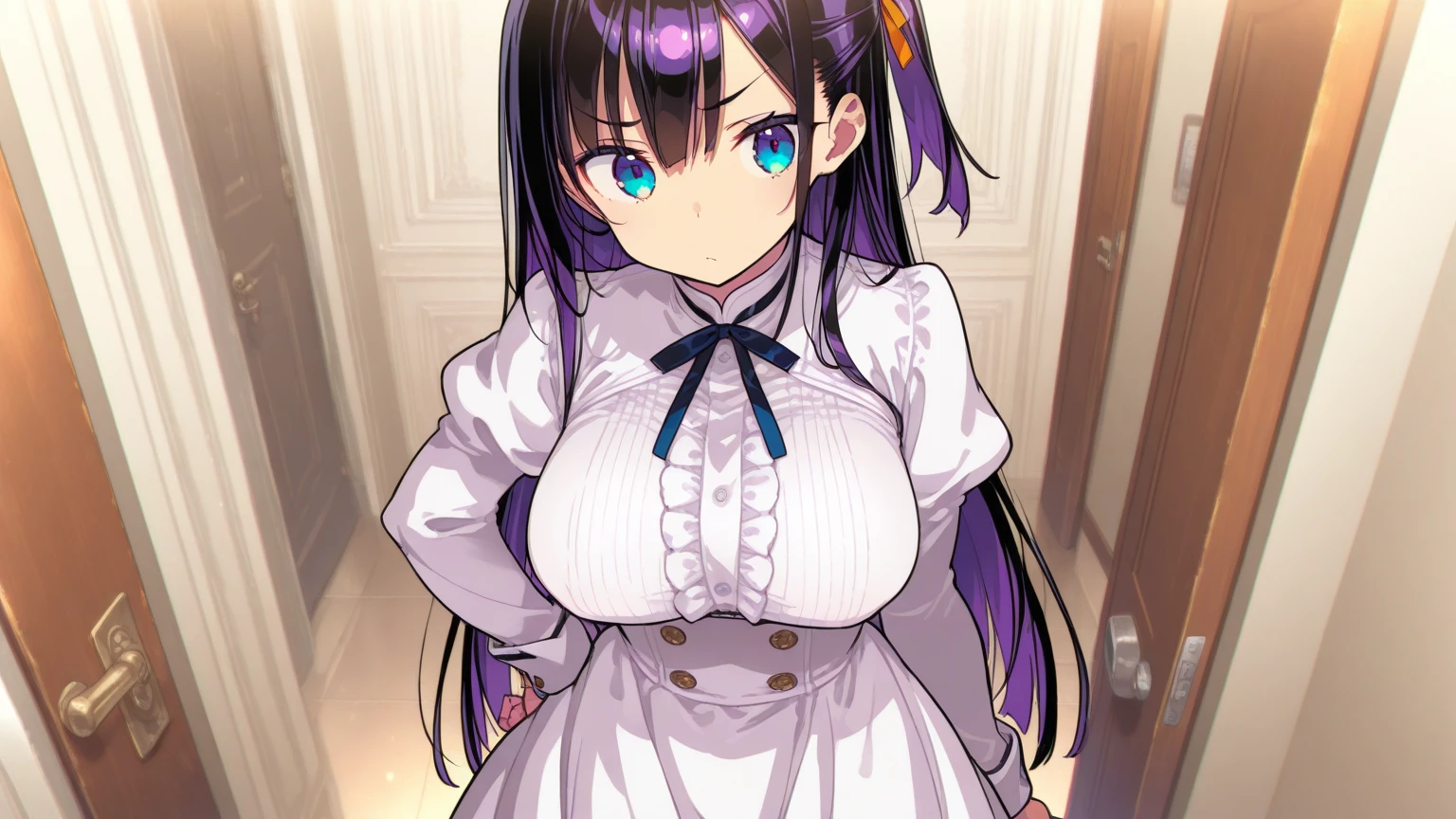 1girl, fern, (4k,masterpiece:1.2), (big breast), (bride clothes), (shy), clear eyes, catholic church, looking at the viewer, vibrant colors, soft lighing, stylish atmosphere,
