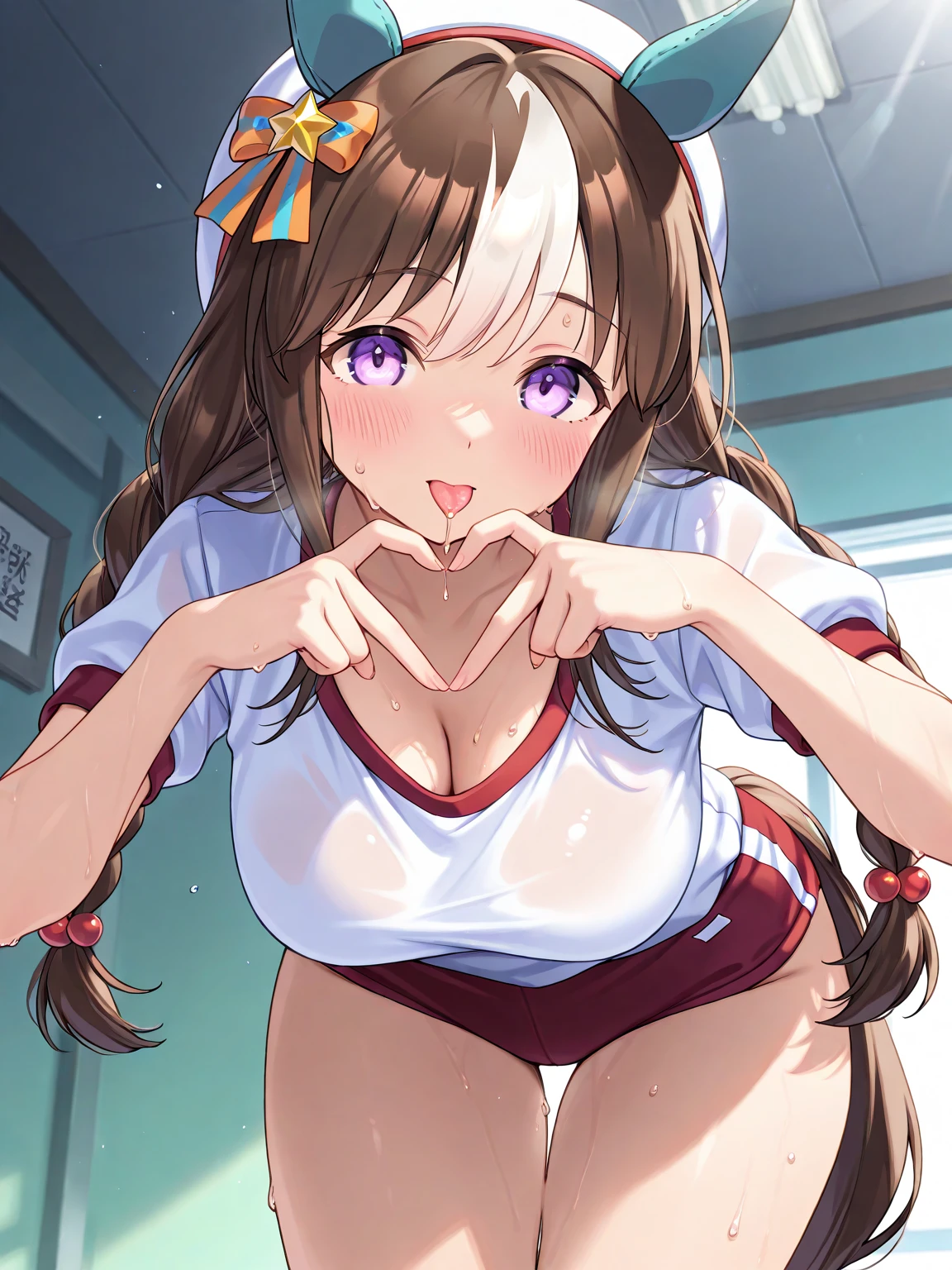Anime illustration、highest quality、Plump brown-skinned bunny girl、Perfect proportions、Twin tail hair、Sex Appeal、Luxury Casino、Erect nipples、smile、Half naked、Cowboy Shot、Sweaty、fashion magazine、Heading、Stylish fonts