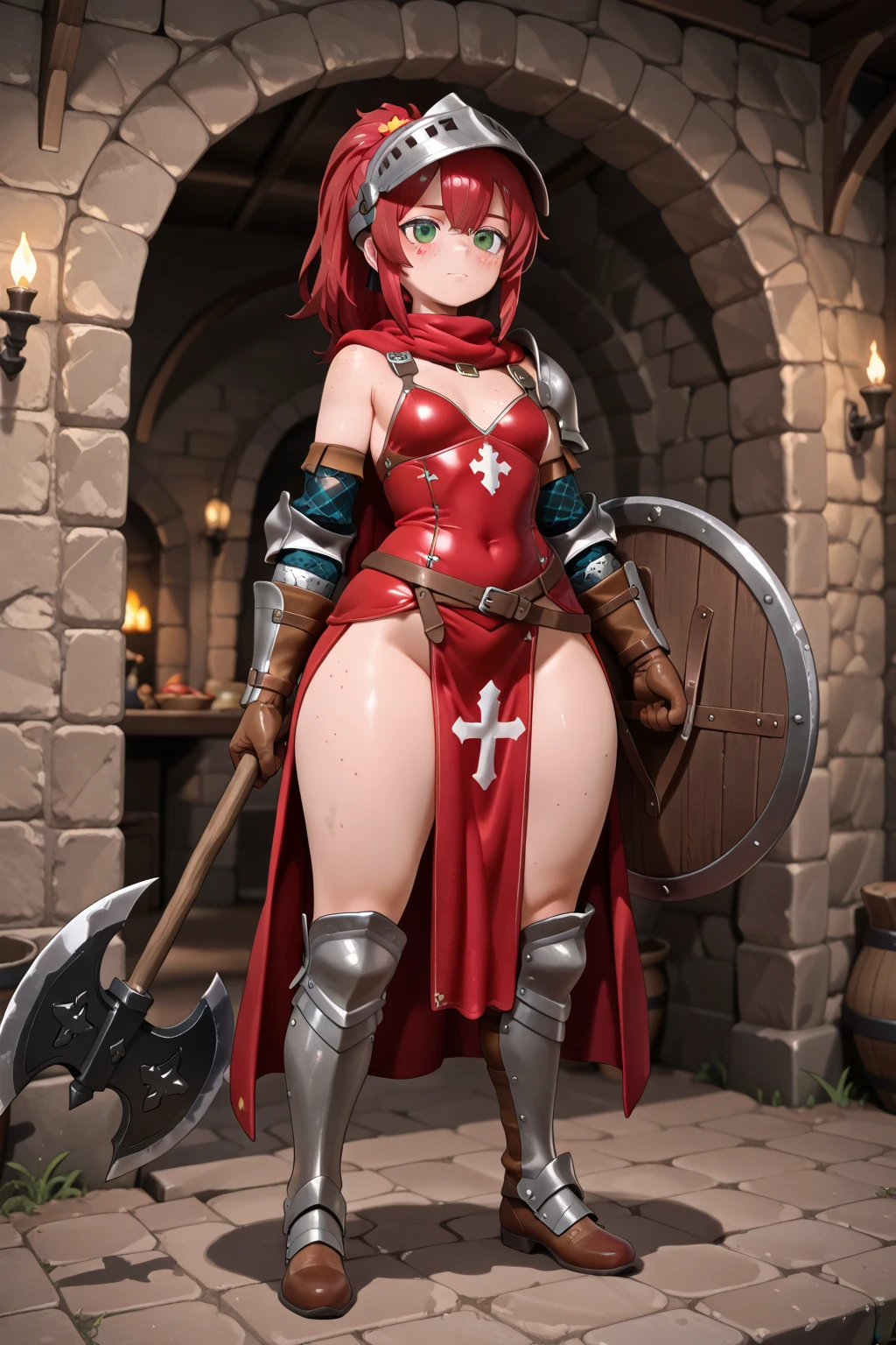 <lora:Squeezer2:1>, <lora:add_detail:0.8>, (high quality, best quality), masterpiece, <lora:elizabeth_bathory_armor_v1.1:0.8> elizabeth bathory, bikini armor, armored boots, cape, sword, shield, dragon tail, pauldrons, tiara, dragon horns, loose bikini, topless, nude, nipples