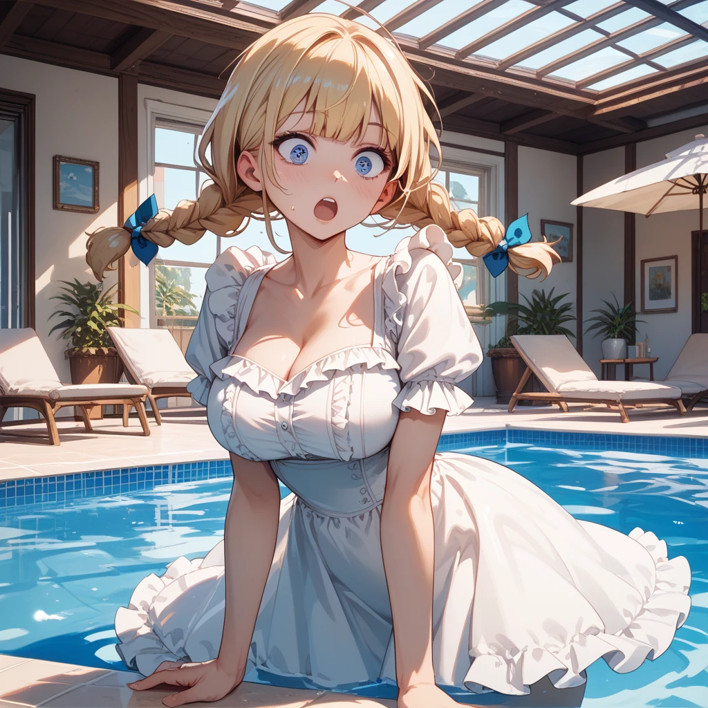 (masterpiece, Best quality), (Real Photos, complex parts), (noon, Sun, Sunny) in the home garden, (3 sisters, age from 10 to 13 years:1.8), ( Beautiful face, There are no breasts:1.8), , thin body, Hairstyles are different, hair colors are different, iris colors are different, full length, dressed in short skirts of different colors, Having fun, pour water on each other, laugh, frolic, Clothes are all wet, Splashing water, dynamic poses, smiling, playful and slightly lustful look,