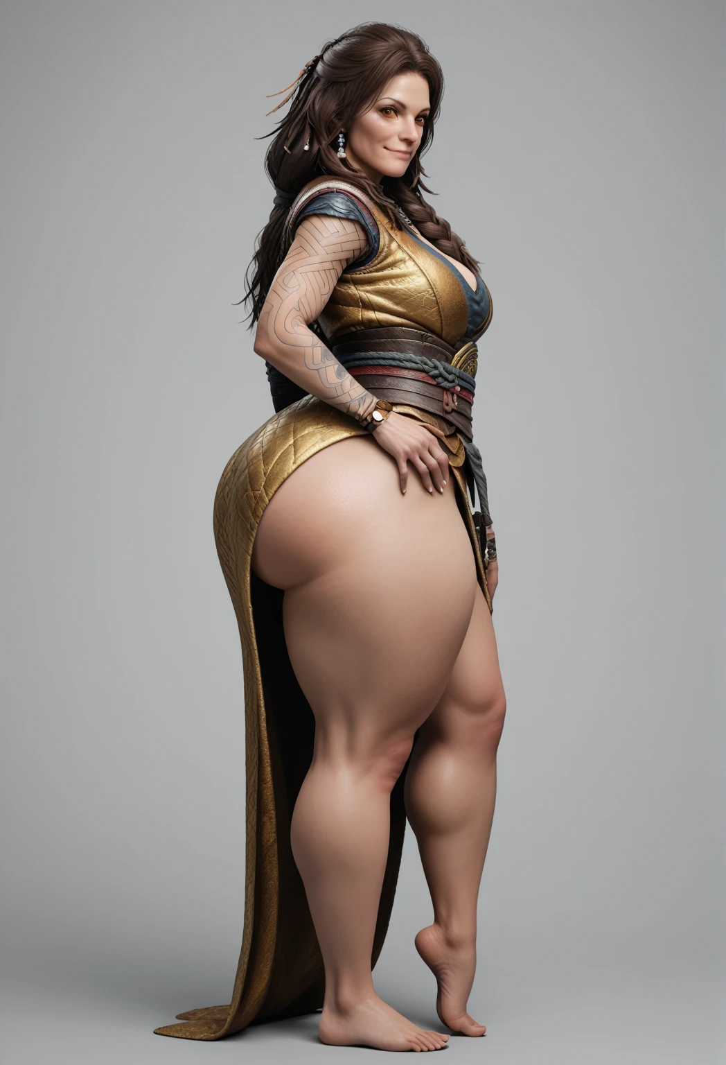 Create a golden bow and arrows with copper for a black woman