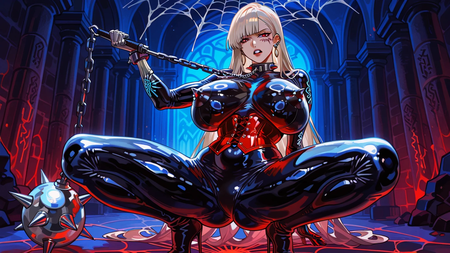 saliva, (((pee))), urination, hood, jacket, (((body suit))), black clothes, black wear, (((black tights))), weapon, cowboy shot, (((blindfold))), beautiful face, masterpiece, super fine illustration, ultra high res, masterwork, best quality, cg unity 8k wallpaper, official art, ultra detailed, squatting, full face blush, smile broadly, evil smile, fucked silly, vulgarity, rape face, open legs, groin, spread legs, head to toe, super detailed skin, (((open mouth, stick out tongue, long tongue, tongue out, tongue))), gleaming skin, oil skin, shiny skin, breasts, black loafers, groin focus, happy, (((bangs))), clothed, (((open legs))), groin, (((spread legs))), squatting, string panties, (((breasts skin tight))), outdoor, road background, Alleyway,frown, furrowed blow, Street light, shiny background, asphalt, tightly gloves, black gloves, shiny clothes, pantyhose, (((spiked animal collar))), wet skin,, full body, midnight, black night sky, symmetrical bangs, (((paw pose))), clenched hands, perfect proportion, perfect anatomy, perfect body, nice body, harness bondage, nsfw, torso, (((double hair pin of symmetrical bangs))), (((5 finger))), perfect fingers, beautiful fingers, clenched hands, (((long hair, back hair))), detailed fingers, perfect hands, symmetrical arms, beautiful hands, detailed hands, perfect anatomy, perfect body, perfect proportion, nice body, palm of the hand, orgasm, accurate hands, accurate fingers, ((((((centralize chain leash, single chain leash, viewer holding chain leash, chain leash, one connected chain leash)))))), (((((long chain leash, beautiful chain leash)))))), ((((((animal collar connected chain leash)))))), silver hair,