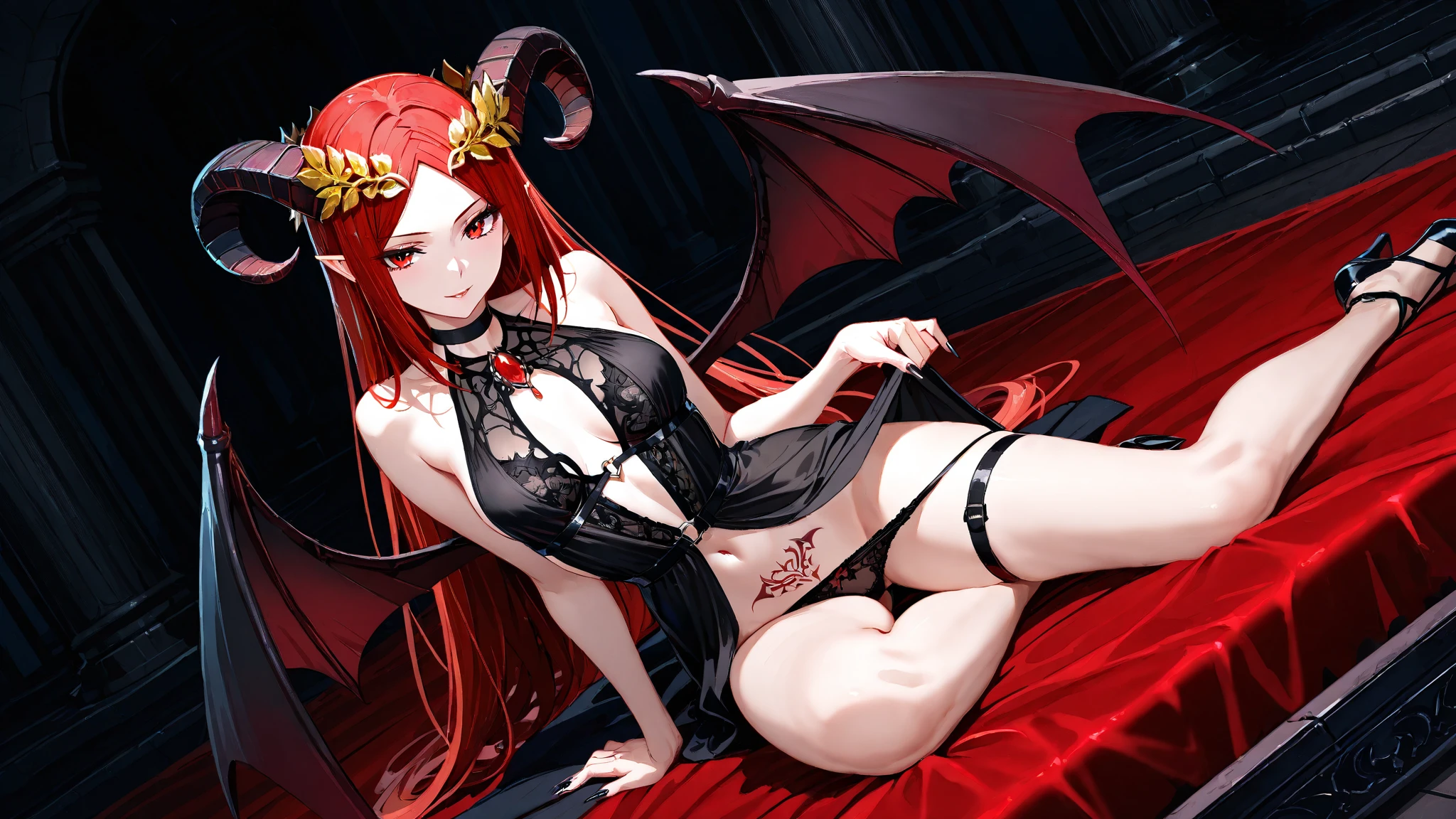 Highest quality,High resolution,A seductive succubus standing,