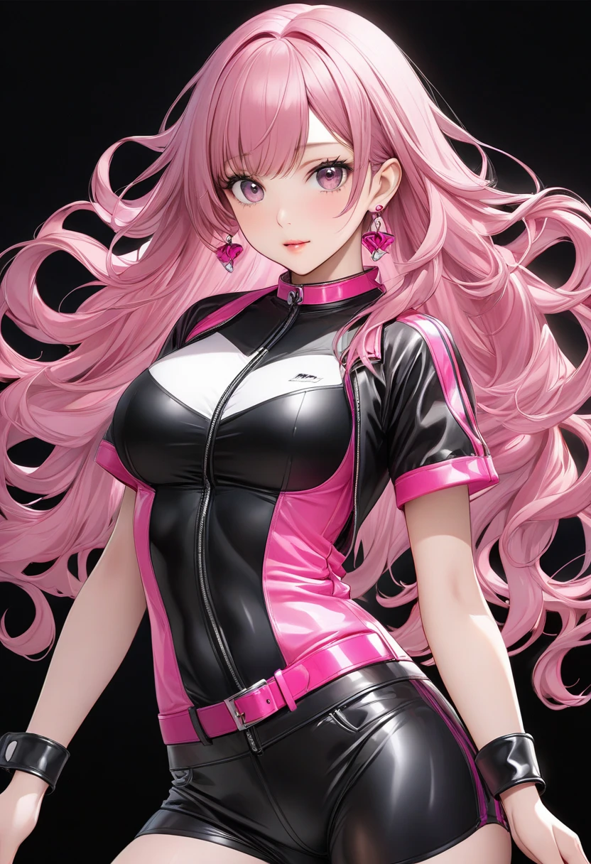 Glowing Pink butterfly,Pink skinny latex jacket,agent,1girll,pink long hair, Masterpiece, Best quality,A high resolution,Detail enhancement,best qualtiy,Perfect image quality,Cool and elegant,Beautiful and gentle,cyber punk perssonage