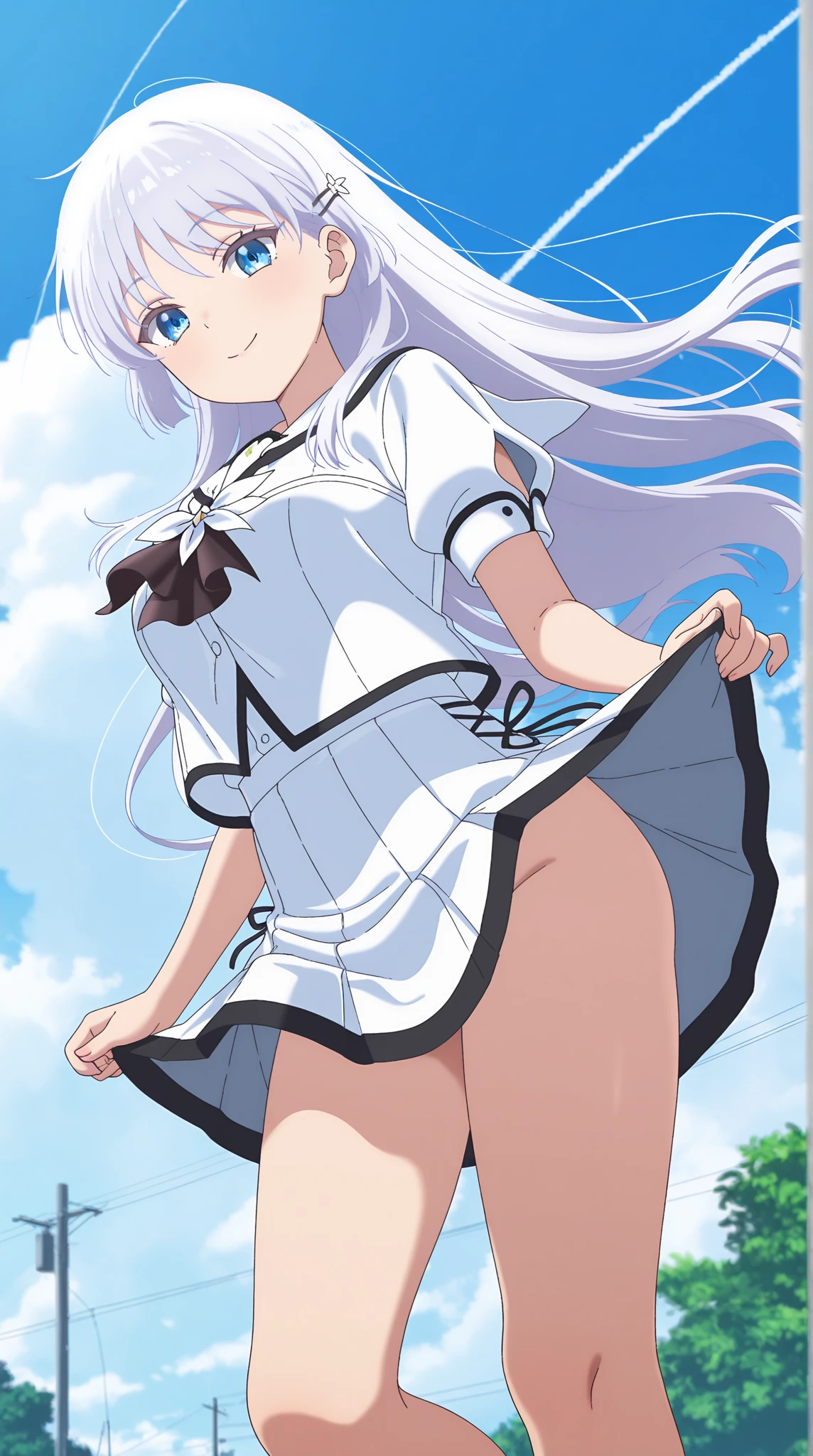 (See-through:),white seraph,Sailor Dress, White Theme,, セーラーSwimwear, View your audience,  Insanity, Disheveled long hair, Beautiful details,Hair shines,elevation,Blue sailor collar, Firm breasts,A light smile,partially underwater...、Fluttering hem、anime、anime風、See-through、Swimwear