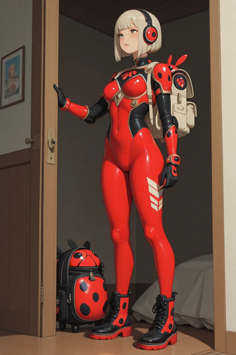 team fortress, latex, red bodysuit, harness, gas mask, skin tight, small breasts, female, solo