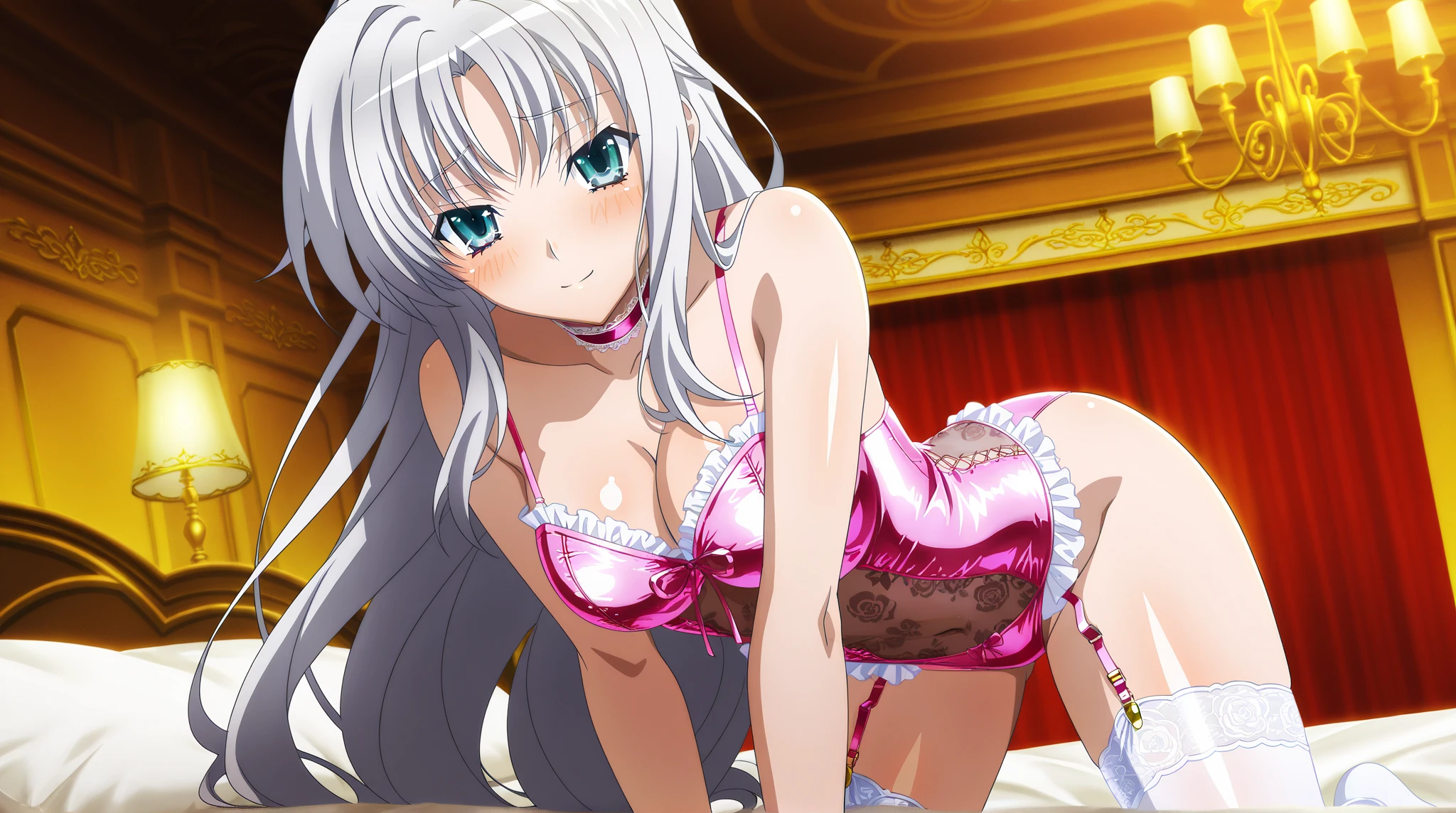 prison, concrete wall, concrete floor, looking at viewer, ((((completely naked)))), ((evil grin)), ((pov across bed)), 独奏, nsfw:1.5,


One person,  Long Hair, Purple eyes,  chest, Ahoge,   very Long Hair,   large breasts, ribbon,  hair ribbon, ponytail,  bangs, 
