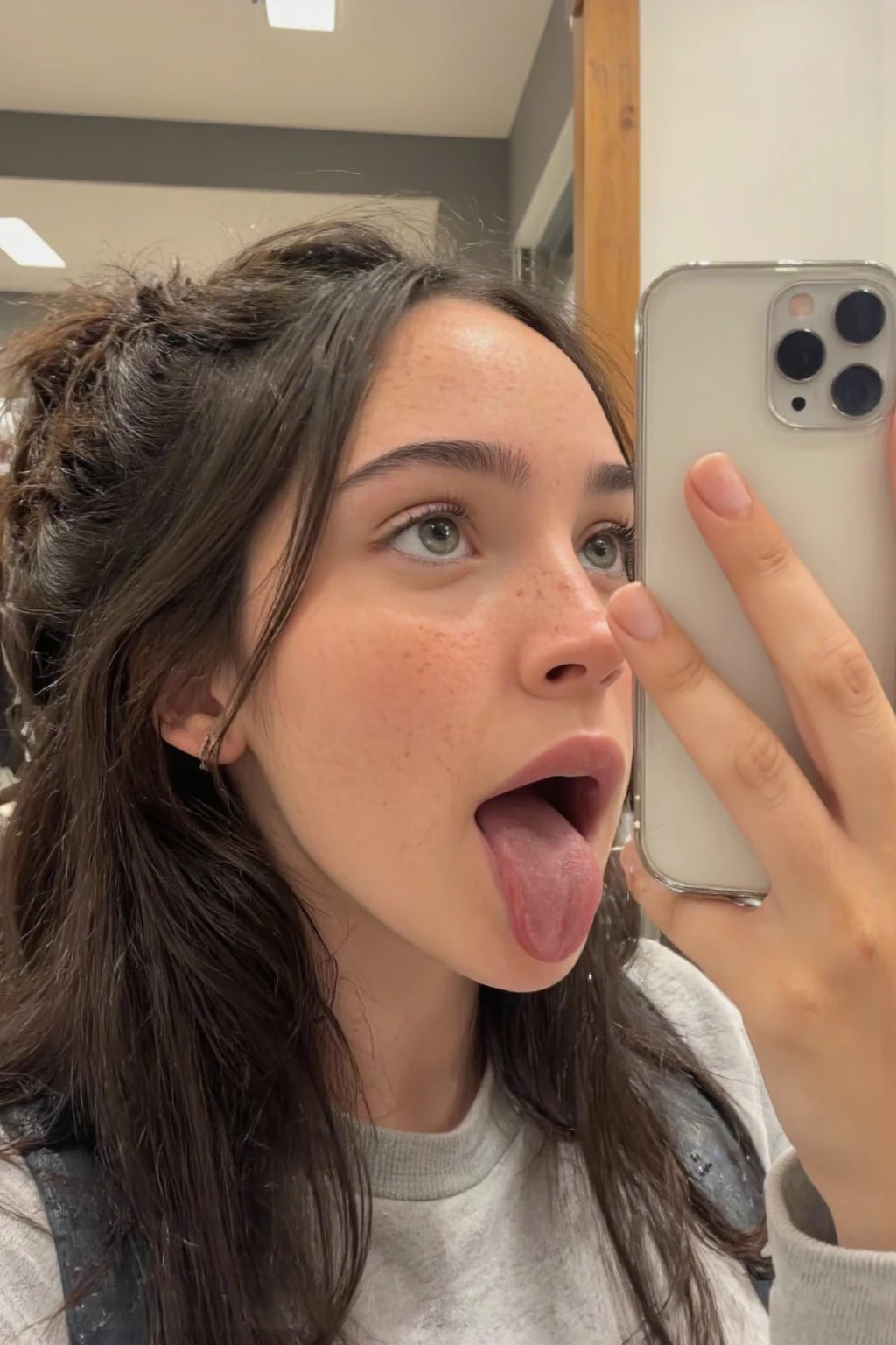 Pokimane, in a luxury hotels, , deepthroat, dick deep in her mouth , tears, tired, exhaust, crying , unhappy , , , head grab, hands on her head , , eyes looking away ,