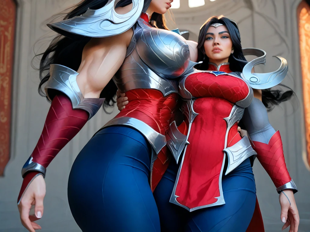 two women in costumes are posing for a picture, wlop and artgerm, wlop and sakimichan, 4k fantasy art, artgerm and wlop, tyler edlin fantasy art, fantasy character art, hd fantasy art, artgerm and genzoman, fantasy style art, wlop and rossdraws, digital fantasy art )