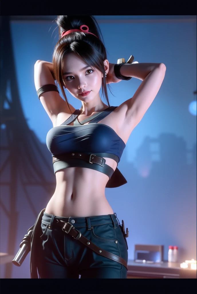 (((Full and soft breasts,)))(((Huge breasts))) (((Cleavage))) (Perfect curvy figure), Better quality, 3d渲染工作, 3dMM风格, close up, portrait, 3d, 1 Girl, 1 Girl, Solitary, linda militar ajoelhada de quatro Coastline para o espectador, On the war zone, tired, The body is dirty, Covered in dust, Women's shorts, Ragged clothes, Fragments of clothing, Sweat, 出Sweat的身体, gotas de Sweat pelo corpo, Expose, Dirty shoe soles, Black Hair longo, Coastline, Black Hair, Realist, Tifa Lockhart, (Huge breasts: 1.5).