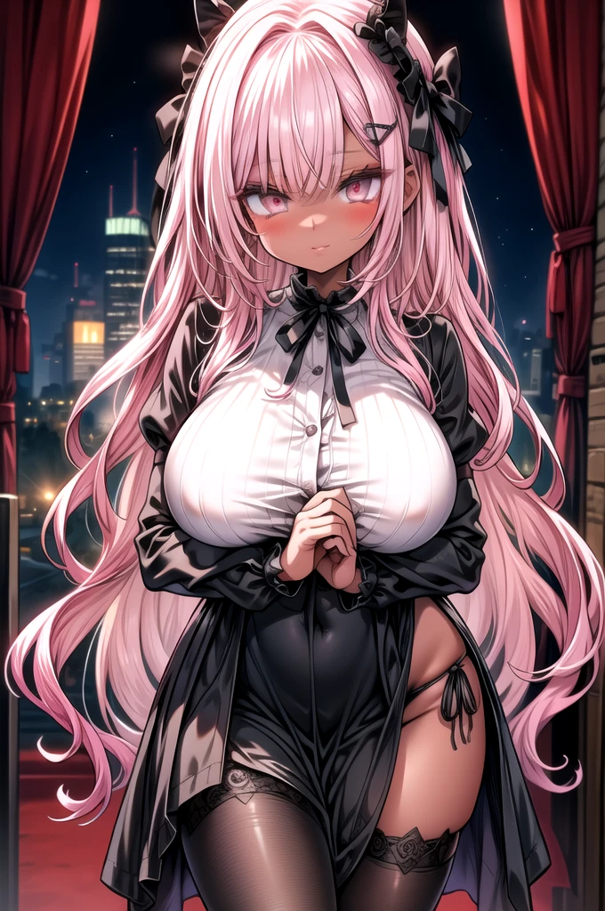 NSFW,((1man with 1woman,Having sex)), Cowgirl,Riding on top of a naked man,silhuette,mesugaki,fantasy clothing,Twintails ,pink hair,Heterochromia,blushed face,garter strap,Top image quality,Best Quality