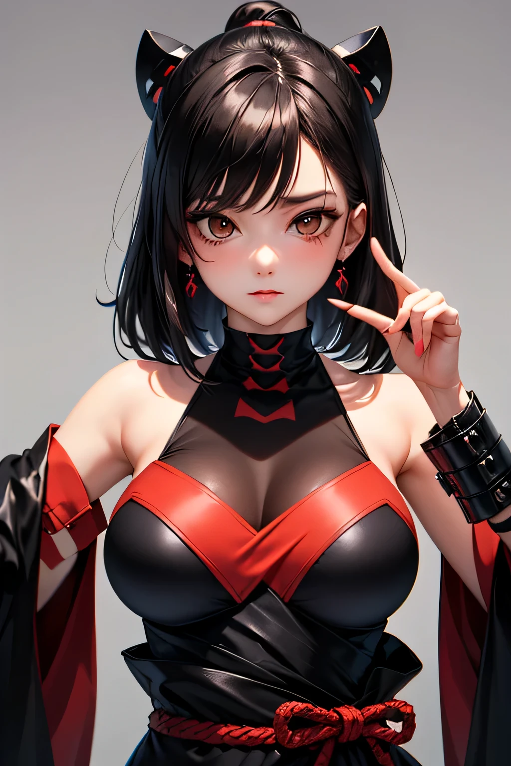 top-quality、Top image quality、masterpiece、Teenage girl((White shirt、Long black trousers、18year old、 Ager、Best Bust、big bast,Black eyes, blue hairs、A slender,Large valleys、red lipstick makeup、Cute earrings、銀の腕時計、Bring your chest together、Sit up、Eyeshadow that colors your eyes with a captivating pose、all-fours、Red Body Paint、blue face paint、gal make)),hiquality、Beautiful Art、Background with((white walls、Photography Studio))masterpiece、depth of fields,Camera Film Style
