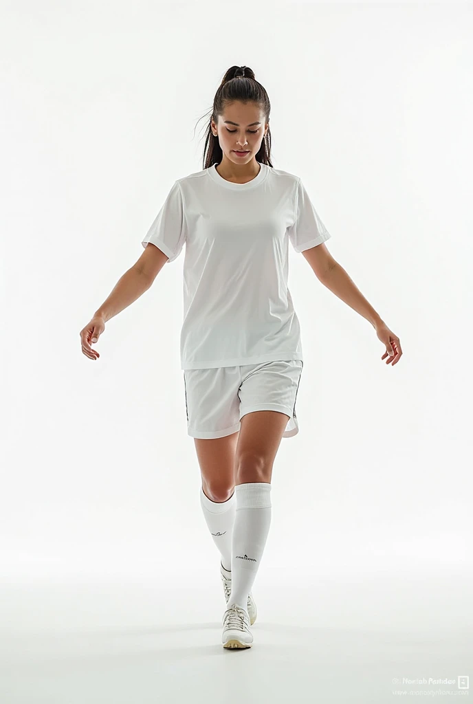 Soccer women, front view, alone, white background,