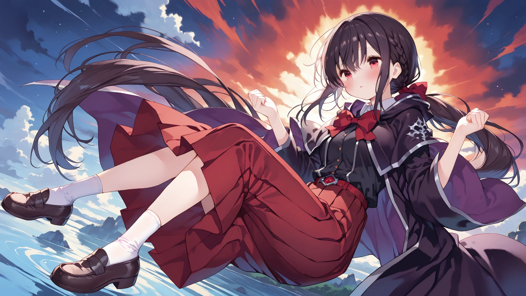 ssmile,Half cover your face,Ark of tomorrow style,finely quality eyes,good eyes looking,Heterochromic pupils,solo person,Ark of Tomorrow,one-girl,Black off-the-shoulder sweater, backless outfit,Starry sky,clusters of stars,Ray tracing,{Best quality}, {{Masterpiece}}, {A high resolution}, Original, Extremely detailed 8k wallpaper, {An extremely delicate and beautiful},,incredibly_absurderes,Colorful,intricately details,art book,,incredibly_absurderes,Ray tracing,Perspective,Wide shot,Overall view,,A high resolution,Game CG,short_Hair,cat_hor ears,White_Hair/White_Eyes,Detail fingers,Hands in hair,pigeon-toed,Pout,Blush,Eyes visible through hair,off-shoulder sweater,White_wind coat,Superskirt,White pantyhose,White cat ears,(((long white hair))),White tail,reaching out her hands,W cut sitting position,(((a black trench coat))),(((White sailor collar))),White pupils,Black hairpin,Post-industrial buildings,4K,Master picture quality,Texture,Ark of tomorrow style,On the ground lay the West Sword,eventide,Blood-red sunlight,Black backpack,((((Short black skirt)))),black sneaker shoes,full bodyesbian,long and flowing hair,Smiling,Squint,The ultimate in facial depiction,The ultimate body depiction,The ultimate hair depiction ,There are lanterns on the ground,is shy,in a panoramic view,The ultimate scenario description,Pout,Beautiful_face,Beautiful detailed eyes,One eye is white,One eye closed ,Earphone,Beautiful detailed sky,reflective light,Ray tracing,Sunlight,(Maid dress),Sailor dress,Sleeves,beautiful detailed water,Beautiful detailed sky,god light,depth of fields,Normal body,Normal posture,Front view,Absolutely good light and shadow,Detailed sky,baiyun,the sunset,(((城市,starlights,rios,darkly))).{Best quality}, {{Masterpiece}}, {A high resolution}, Original, Extremely detailed 8k wallpaper, {An extremely delicate and beautiful},,Ray ,{Best quality}, {{Masterpiece}}, {A high resolution}, Original, Extremely detailed 8k wallpaper, {An extremely delicate and beautiful},,i