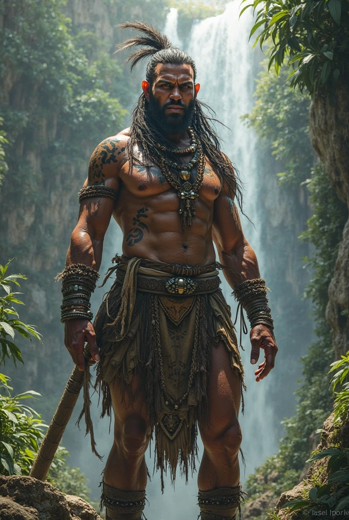 Red indian man, with a spear, standing