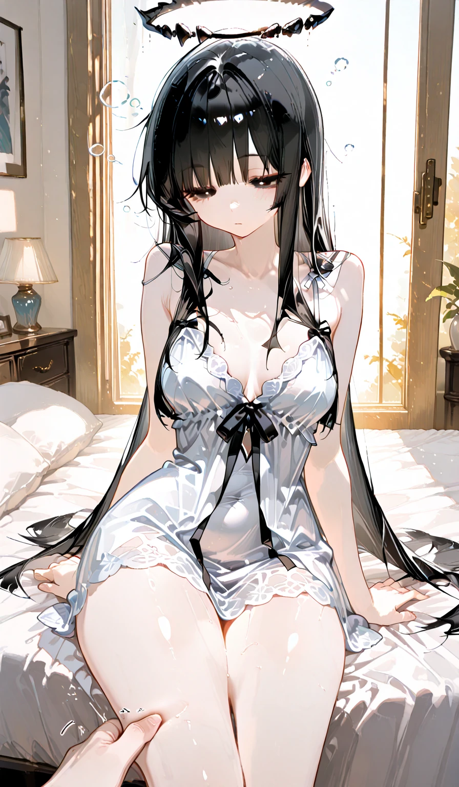 A 14-year-old boy lies in a bed at a transgender hospital.，The operation was successful，Become beautiful and charming，Idol sister wearing black silk