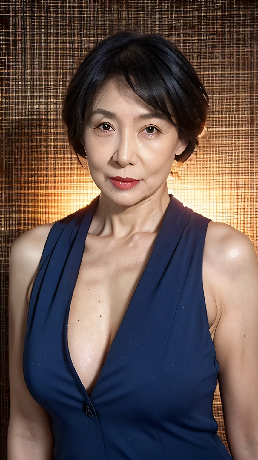 Masterpiece, Depth of written boundary, ((Great focus)), gravure, 32K, Beautiful finish, Japanese, Beautiful mature woman、70-year-old woman、High Career, Corporate Executive, Photo of your ID、Long face, Big Breasts, Red lips, Thin lips, business suit、Round 1, Light from the front,