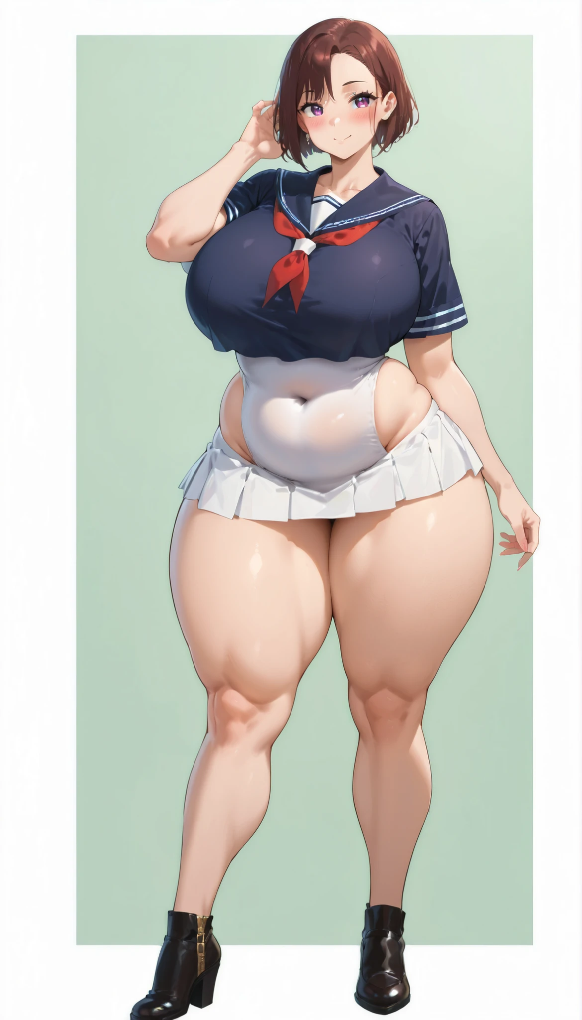 Large Breasts, Big Hips,Full Body Shot, Mature mother, Whipping the lower body, Plump thighs, Full calf, Seductive mature woman, Perfect body, Plus Size Model,high school girl,Sailor suit, The skirt is short,Mature woman wearing Sailor suit,