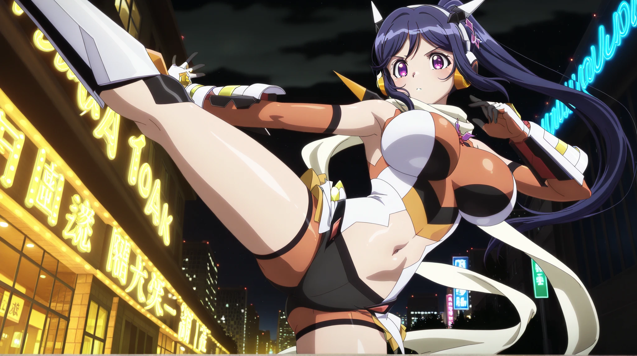 Hibiki Tachibana、Symphogear、Highest quality、Highest１People Girls,high quality,, ((Masseter muscle area)), ((High resolution)), ((Highest quality)), detailed, (Laughter.very happy,3000 times more sensitive), ((Glowing Skin)), (High leg bodysuit:1.2)、With a girl, ((huge 、bionde、Short Bob))、Jump、((Rooftop at night))
