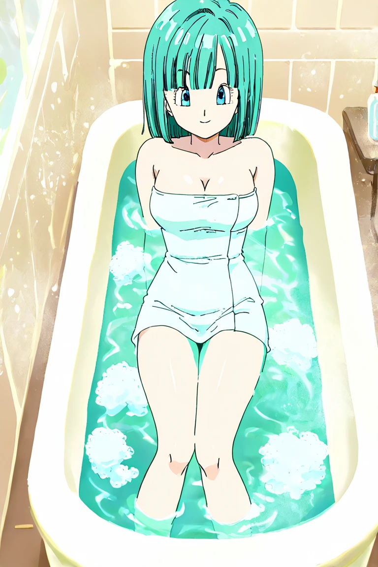 Masterpiece, High definition, High quality, Detailed face, detailed body render, 1girll, ,, (on fram), on bath, naked towel, Heavy fog, steams,  {Night|, {Indoors， {Sitting|standing|Ground},Be red in the face，Blush，full body shot shot，Show off your thighs，Solo,blue hairs，short detailed hair， Solo，Be red in the face，Blush，Enchanting pose，vred，an look of enjoyment，Sit in the bathtub，