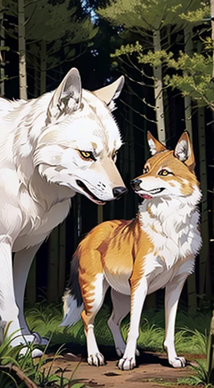 A young wolf giving a blowjob to a boy、Rin々Shii、Looks disgusting、（Quadrupedal）、beast、erection、in the forest、From the side of the gaze、whole body、Shackles、