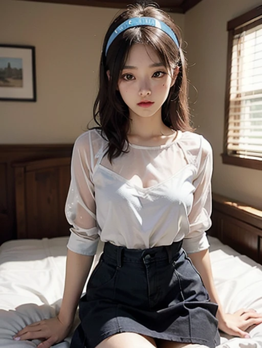 ((((ultra illustrated style:1.0)))),best quality,best animated,masterpiece,ray tracing, global illumination,see-through,1girl, solo, standing, cowboy shot, looking at viewer, outdoors,  <lora:bra visible through white shirt:1>