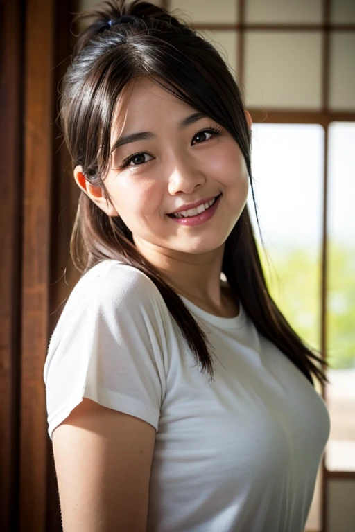 (8K, RAW photo, Best quality, Masterpiece:1.2), (Photorealistic:1.6), (Masterpiece),(Best quality:1.0), (超高分辨率:1.0), Detailed, 18-year-old Chinese girl , Solo , detailed beautiful skin, Detailed room, ,Realistic skin , Medium breasts, Best quality, 超高分辨率, Cute, Long hair , Smile, , White shirt, ,,