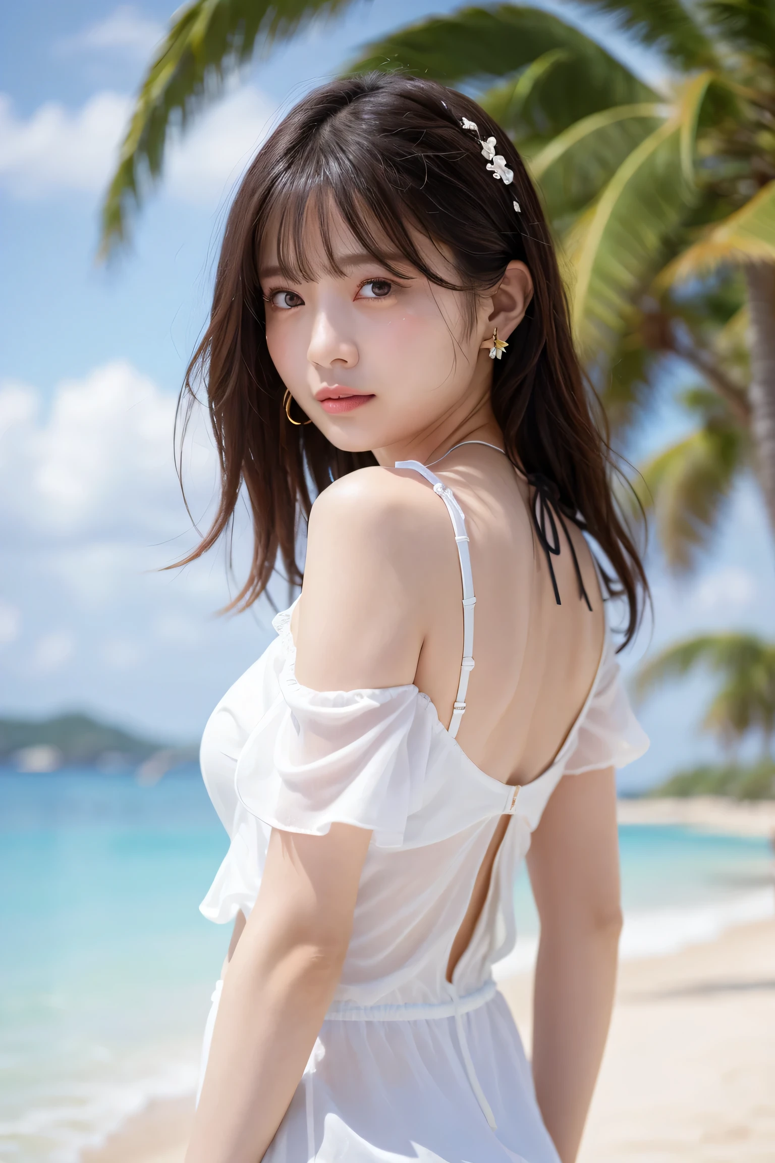 (masterpiece, Highest quality:1.2), One girl, alone,bony body、15 years old、ponytail、Earrings