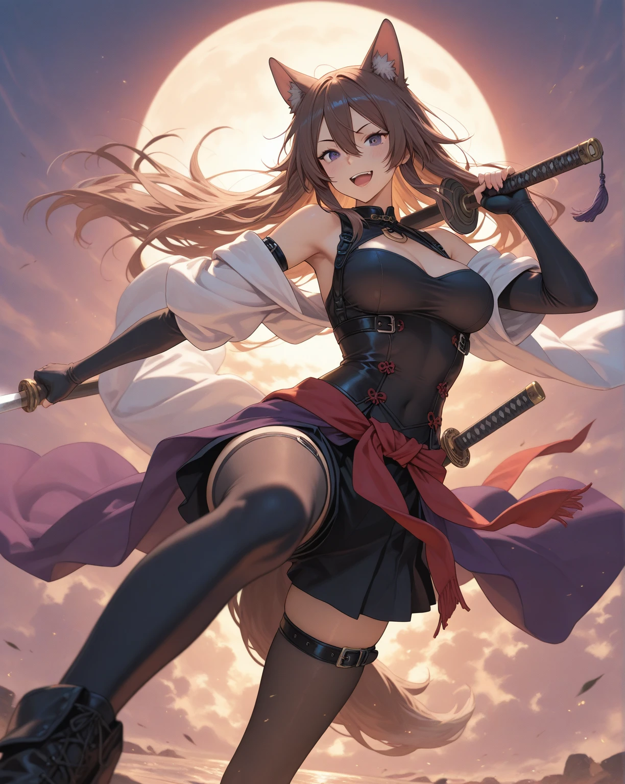 Highest Resolution,Highest quality,A beautiful girl with no expression in a kimono leotard,(((Missing legs))),High leg,Floating in the air,Very beautiful red eyes,Black hair semi-long hair,Halo,thunderstorm,Bad weather,Japanese Cemeteries,A road lined with gravestones,1Two Red Torii Gates,Company,Bamboo grove,lightning,Lightning strikes,whole body,up,front,