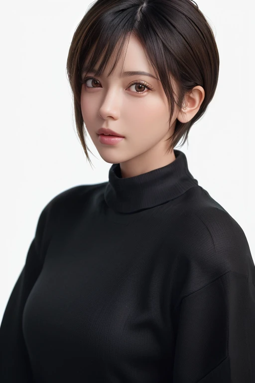 (Previous Focus)、(Dark: 1.6)、(masuter piece:1.3)、(32K、Photorealsitic、Raw photography、top-quality: 1.4)、(1girl in)、beautiful countenance、(Lifelike face)、(A dark-haired、short-hair:1.3)、Beautiful hairstyle、realisticeyes、Beautiful details、deep-shadows、（real looking skin）、Beautiful skins、（Sweaters:1.4）、absurderes、enticing、超A high resolution、A hyper-realistic、high-detail、the golden ratio、Above the chest、break、(Dark blue background:1.6)