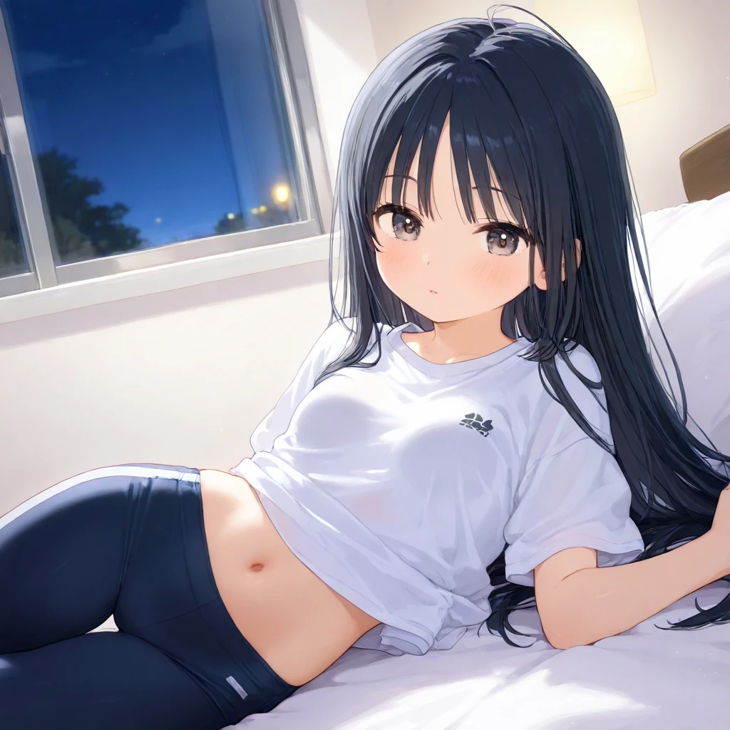 naruto、Hinata、Black Hair、Show your crotch、Plain T-shirt、Miniskirt、White underwear、Blushing、Open your legs、Open your mouth、