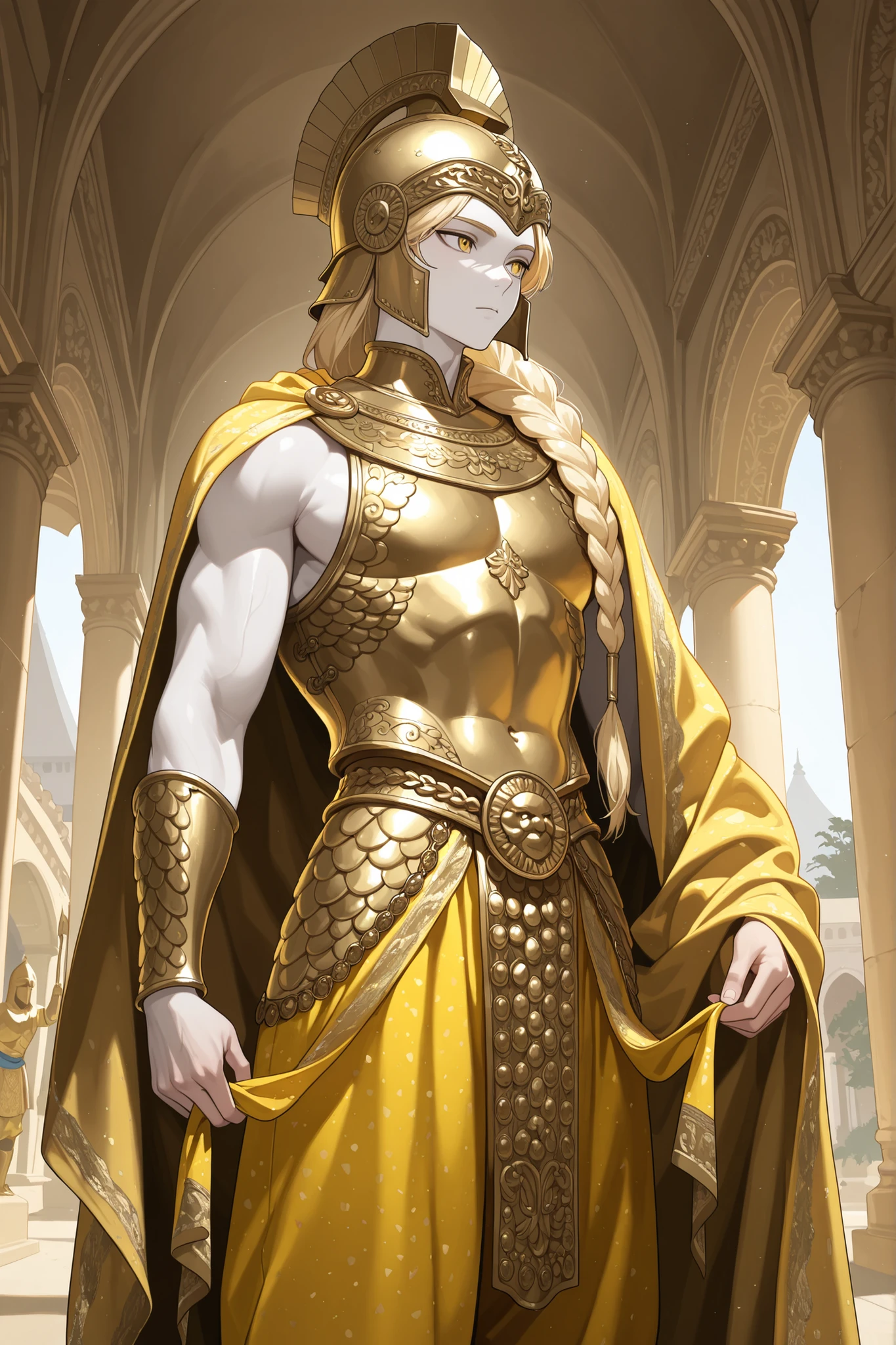 王子的Gold statue，Prince style，Prince costume，宫廷Dress，Gold statue，男孩的Gold statue，带着黄金冠冕的Gold statue，脚边停着一只燕子的Gold statue，Golden Boy Statue，Gold statue，Long hair，Dress，Dress，西式宫廷男士Dress，Cute boy，British style，Victorian style，crown，crown，Golden Boy Sculpture，Golden Boy Statue，Gold statue，Gold statue，Giant golden statue，Giant golden statue，Outdoor Background，Smiling statue，