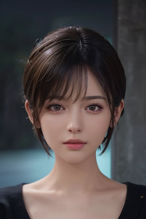 (masterpiece:1.3), (8k, photorealistic, RAW photo, best quality: 1.4), (1girl), beautiful face, (realistic face), (no hair, bald haircut, shaved head, no head hair, bald:1.3), realistic eyes, beautiful detailed eyes, (realistic skin), beautiful skin, (sweater), absurdres, attractive, ultra high res, ultra realistic, highly detailed, golden ratio, neckline 
