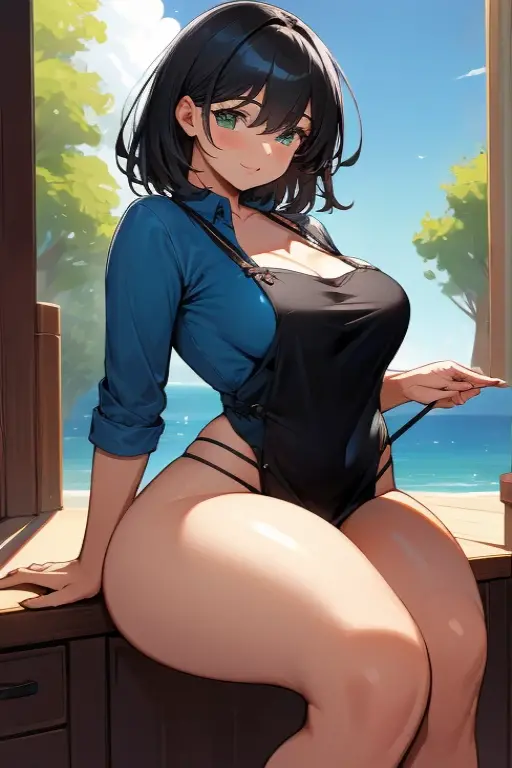 ((Best quality)), ((Artwork)), (4k)), ((uhd)), (detailed), ((little girl 15 years old)), ((detailed skin, polka dots)), (( short black hair)), ((very disheveled, hair very wet, hair in the mouth)), cheeks very red with embarrassment. ((she wears a white, tank top, transparent, she wears it, tight to her body, half of her breasts can be seen)), ((low-cut, cleavage)), (no panties, she doesn't wear panties), ((red lips , shiny lips)), duck mouth, ((bright eyes), ((small, sagging breasts, nice butt)), ((Her face is red from a lot of sweat, excited smile)), ((barefoot)), watering the plants, on my back, ((fat vagina, detailed, perfect, dilated vagina))