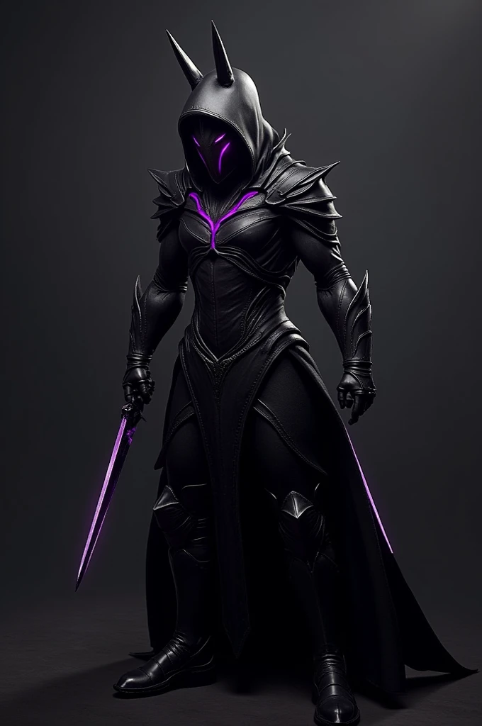 An anime girl with purple suite, realistic,shiny,reflective,bioluminic, galactic cybernetic mask,mecha,(assassin:1.2),((((scarf,long cloak)))),sh4g0d,GlowingRunes_red,fullbody,cinemnatic,dark background,backlight,high contrast,