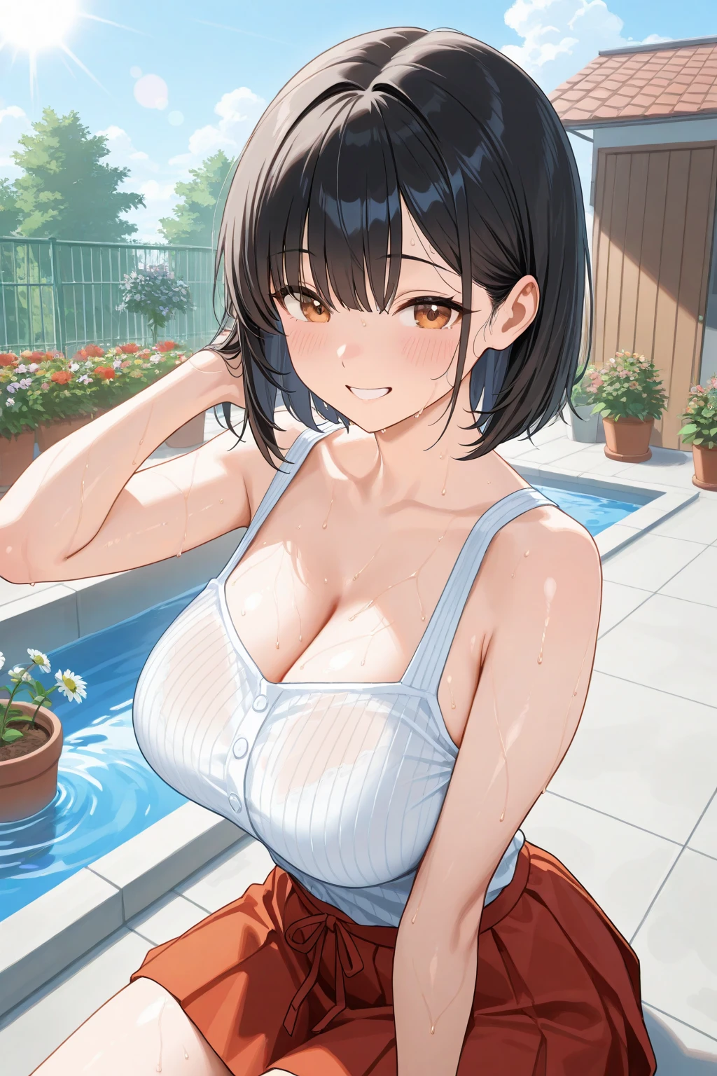 Big Breastsを揺らしてAthletics場を走っている、(Outdoor、Athletics場)、(white sports bra white、White Racing Wear White、Big Breasts、Nipples)、独奏、Female college student、(Big Breasts、Nipples)、(Black Hair、Very Short Hair、Boyish cut)、nsfw、(white sports bra white、White Racing Shorts White、White Micro Mini Shorts)、With legs wide open、Her legs are spread wide:1.5、((Sweat:1.4、Lots of yellow pee))、(Big Breasts、Big Tits)、high school girl、Athletics、Athletics場