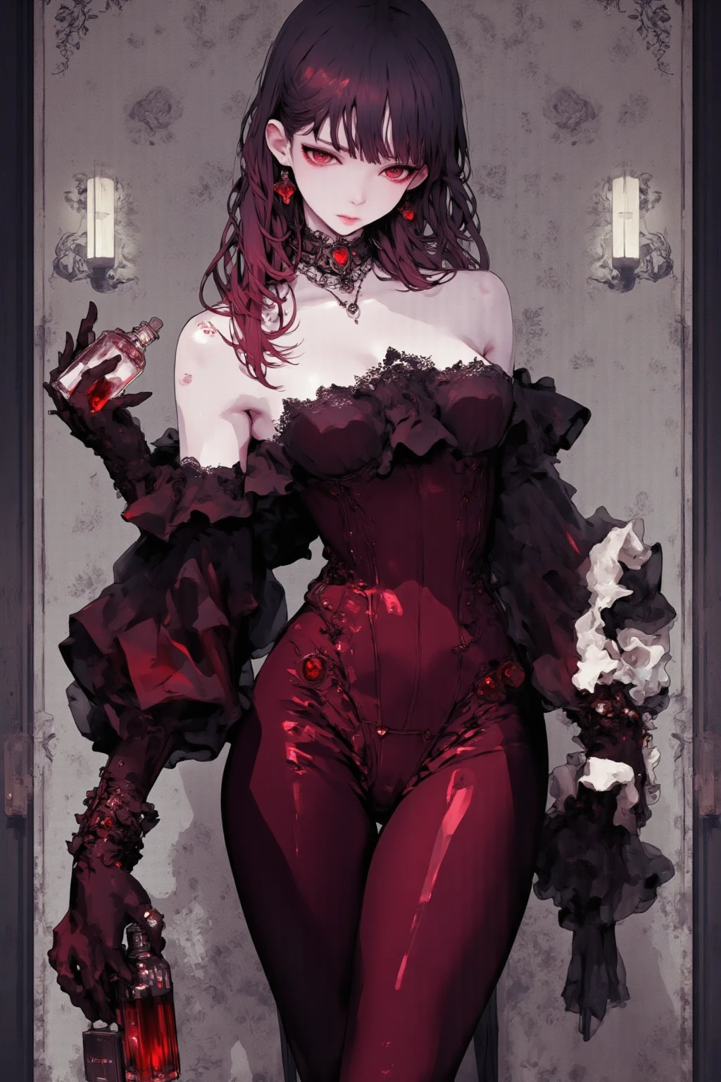 Excellent, Masterpiece, Upper Body, (Adult: 1.6) In the shadows, a female assassin appears, wearing a crimson leather jacket, black corset, and red fur hat. In stark contrast to her deadly occupation, her face is surprisingly cute and exudes an innocent charm. A charming smile appeared on her lips, adding an intriguing mystery to her otherwise deadly demeanor. This depiction captures the funny contradiction of a seemingly sweet face hiding a dangerous and skilled assassin, with clear standing drawings on leather clothing. The background is colorful
