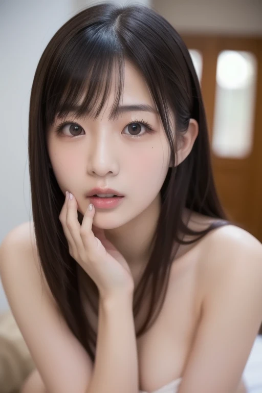 masterpiece, highest quality, 8K, 16years old , RAW photo, award-winning portraits, alone, noon, idol face,whole body,violaces, delicate girl, whole body, Completely naked、Digital single-lens reflex camera, looking at the viewer, shy smile、shame、flushed cheeks、thin arms, small breasts, nipple, small ass、thin waist、Frank, Sophisticated, like々New, thin arms, professional lighting, film grain, black eyes,chromatic aberration, (detailed eyes and face:1.0), (Bokeh:1.1),(hyper pretty face:1.2),(nipples:1.3),(beauty new face:1.2),(cute panties, pale color:1.3),above the knee,looking at the viewer