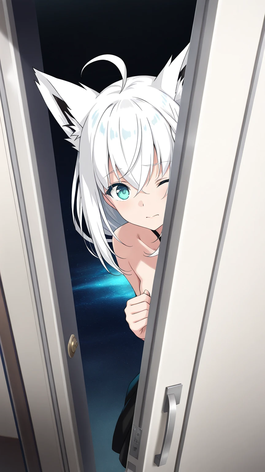 Young , catgirl, flatchested , flatchest, nude, blushing, no clothes, taking shower, wet, hidden camera POV, 